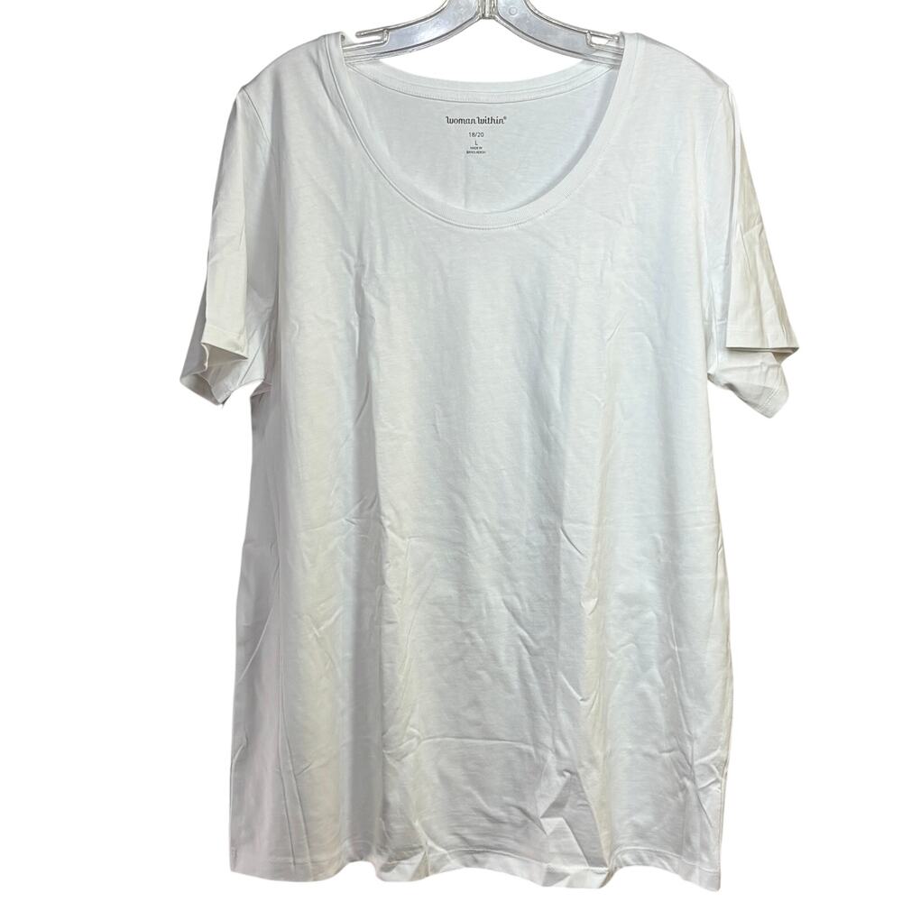 Women's Perfect Short-Sleeve Scoopneck Tee Shirt Woman Within White Size L 18-20